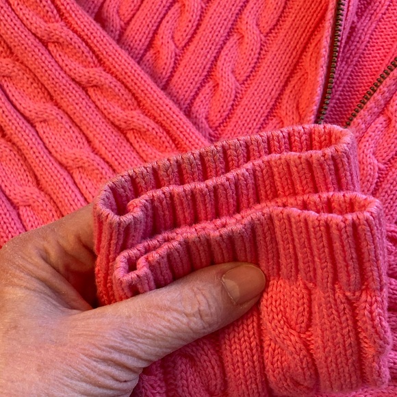 L.L. Bean Pink Cable-Knit Zip-Up  Cardigan Sweater - Picture 4 of 7
